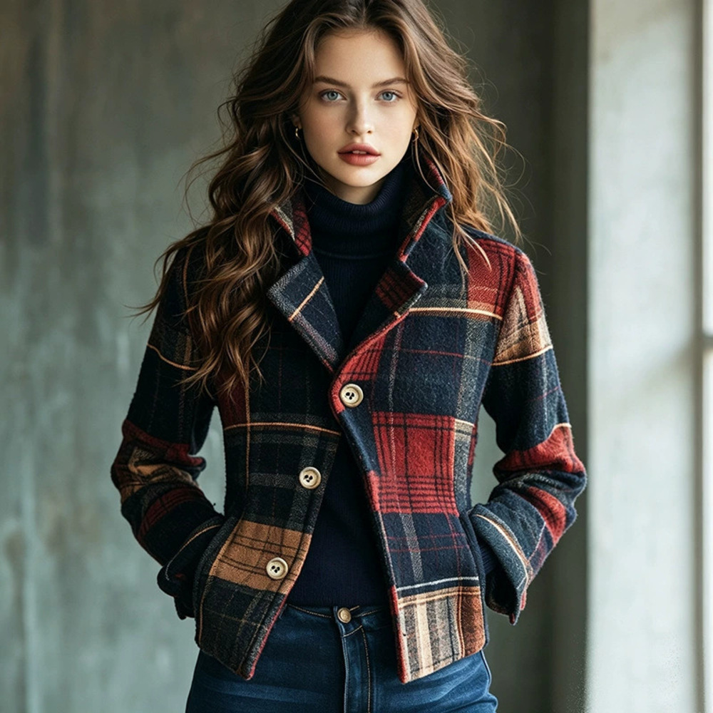 ZARA Casual Vintage Plaid Button Lapel Jacket for Women